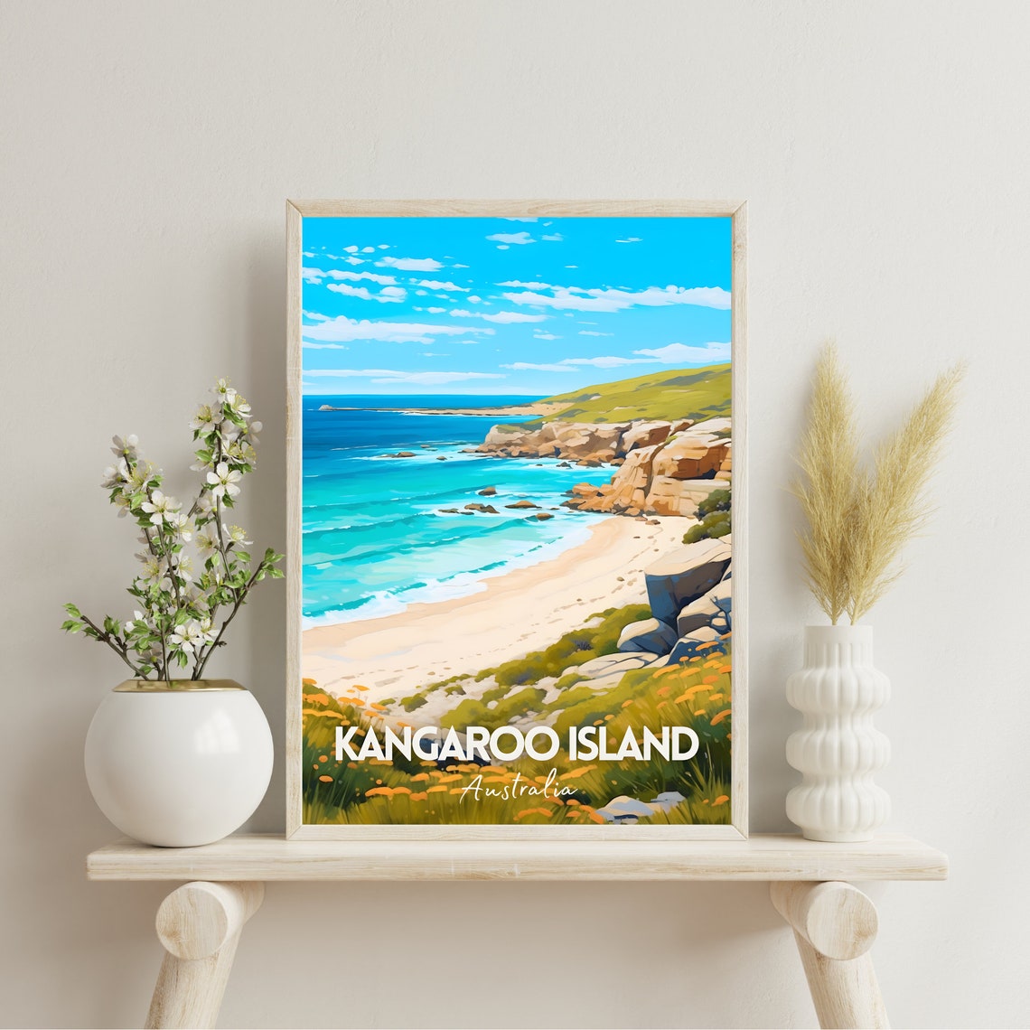Kangaroo Island Australia Sandy Beach Rocky Cliffs Travel Poster - Image 2