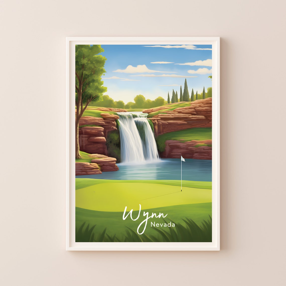 Wynn Golf Club Waterfall Nevada Desert Golf Course Travel Poster