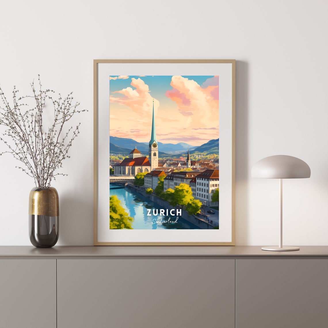 Zurich Switzerland Old Town River Church Retro Travel Poster - Image 2