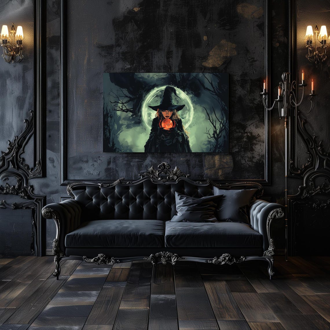 Mystical Witch Crystal Ball Glowing Harvest Moon Gothic Poster