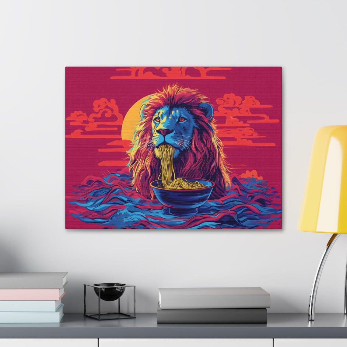 Maximalist Eclectic Lion Ramen Print Bold Altered Animal Portrait Fantasy Fun Colorful Renaissance Rustic Art - Image 2