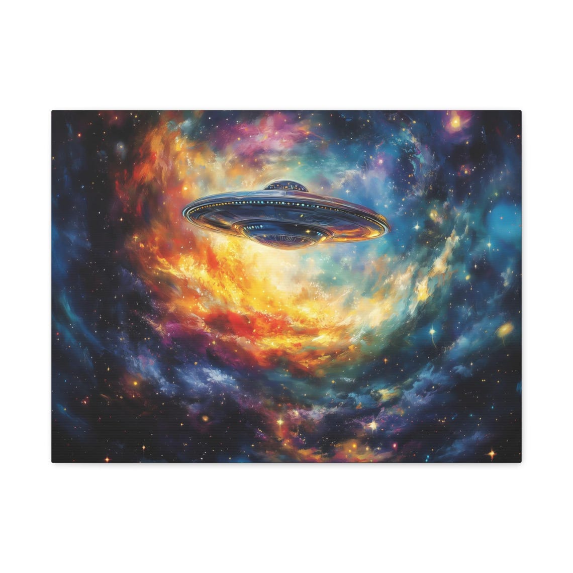 UFO Flying Saucer in Colorful Nebula Galaxy Outer Space Poster - Image 3