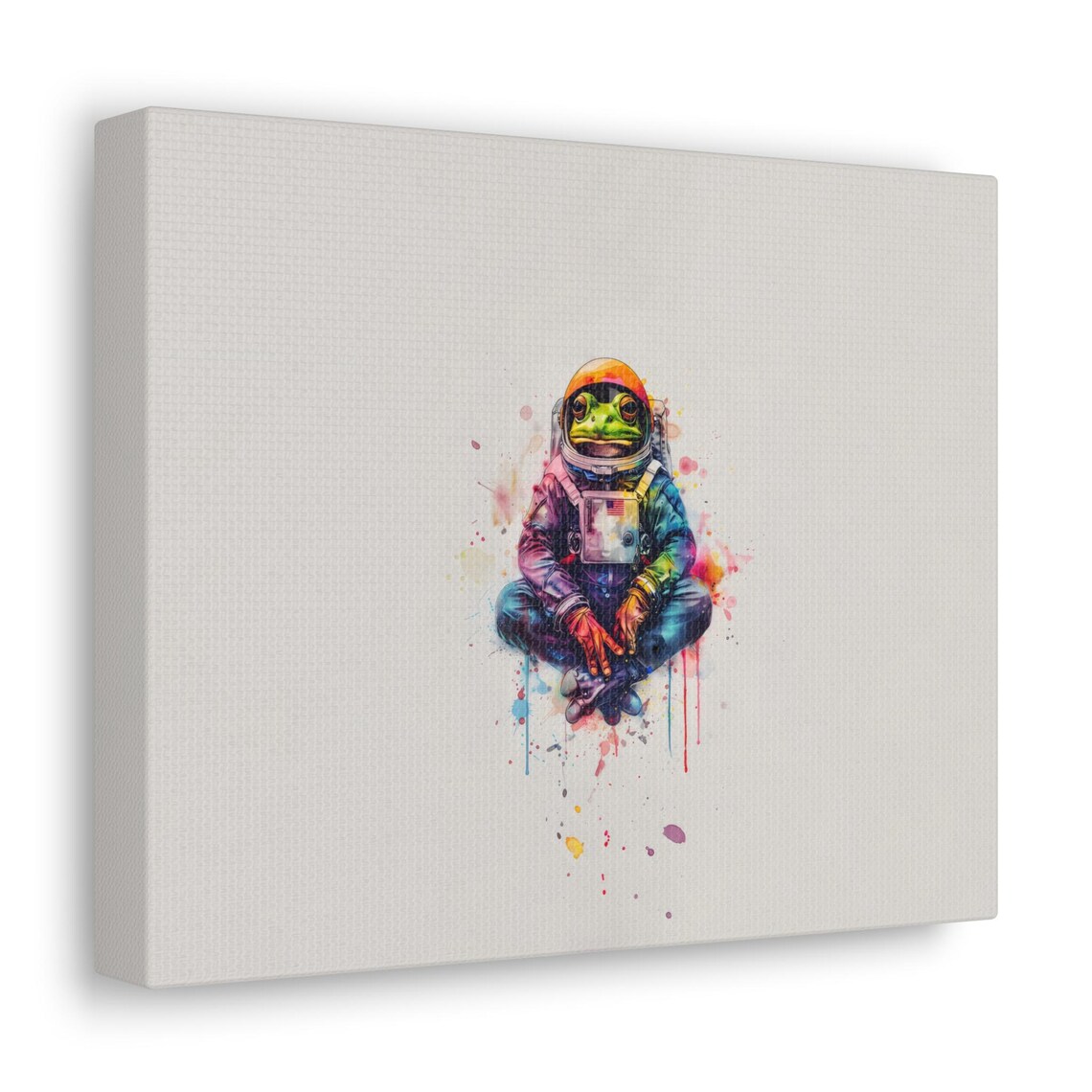 Frog Astronaut Watercolor Art Cute Space Explorer with Paint Splashes Wall Art - Image 2