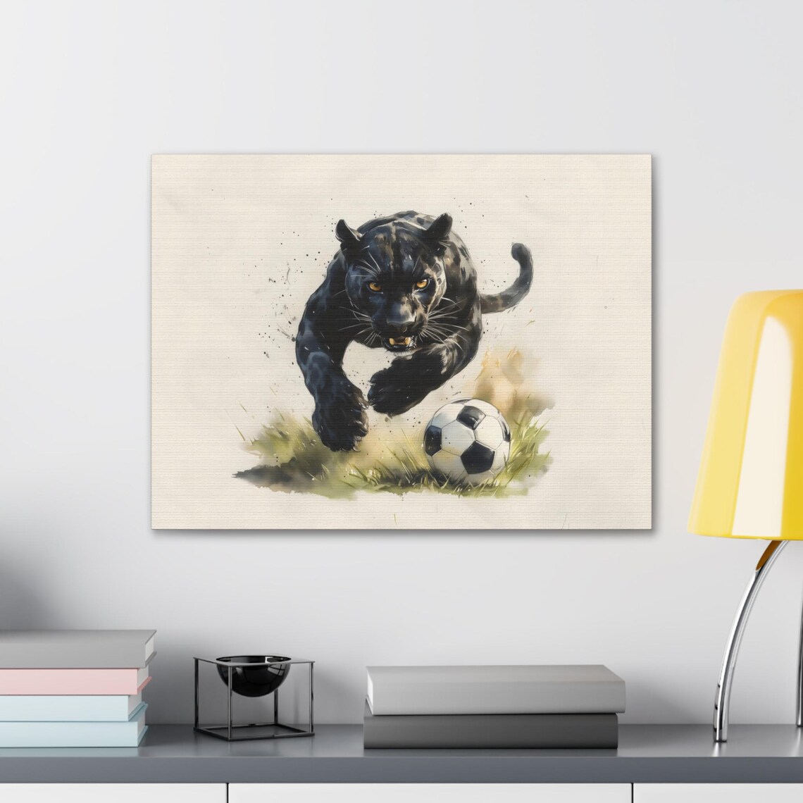 Black Panther Soccer Strike Dramatic Watercolor Wildlife Poster - Image 2