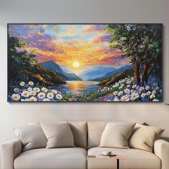 Vibrant Mountain Landscape Oil Painting Abstract Nature Artwork Designers Choice Home Wall Decor Textured Palette Knife Large Custom