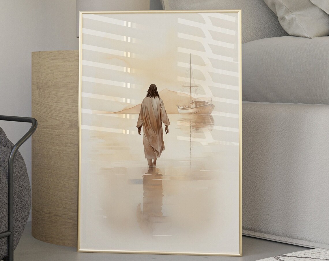 Jesus Walking On Water Watercolor Christian Boho Art Print - Image 2