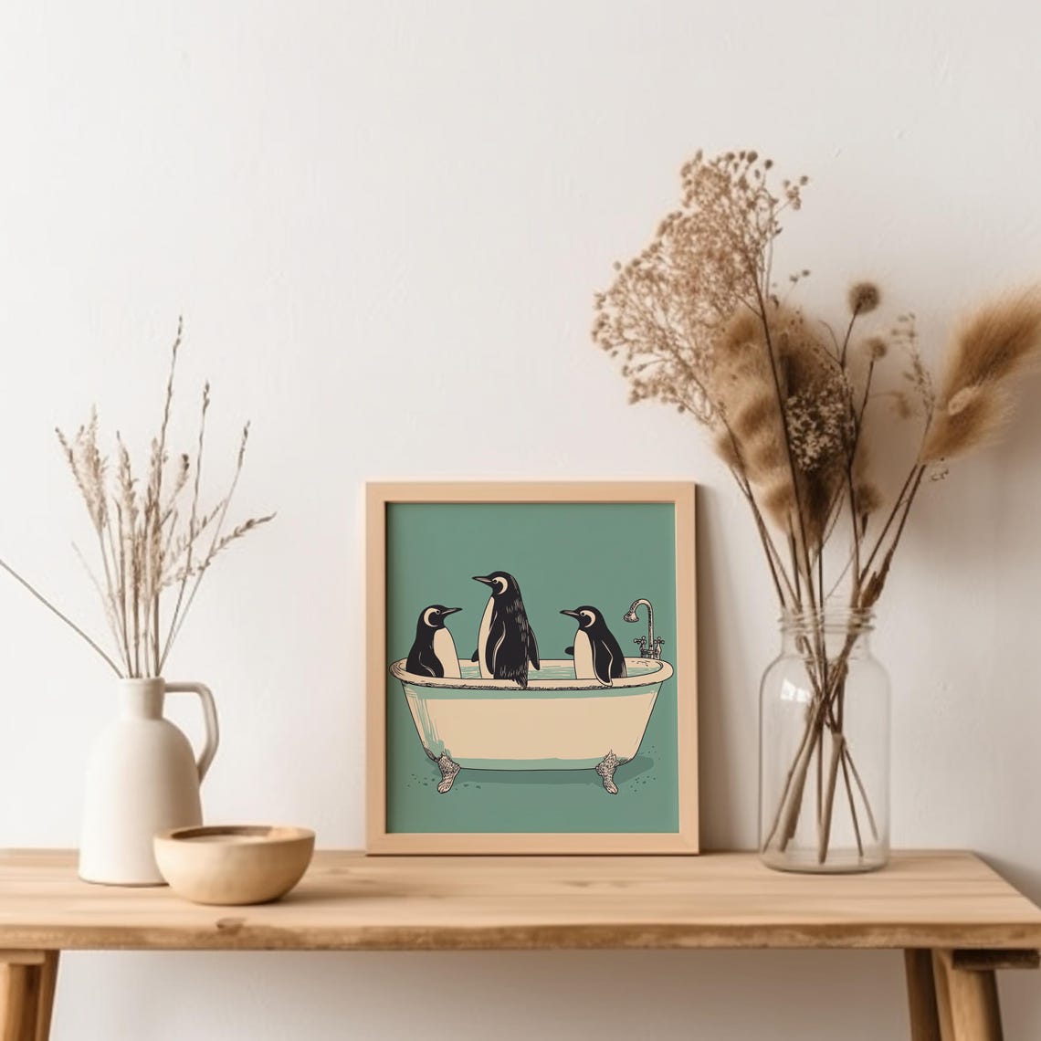 Gentoo Penguins In Clawfoot Bathtub Teal Bathroom Funny Poster - Image 5