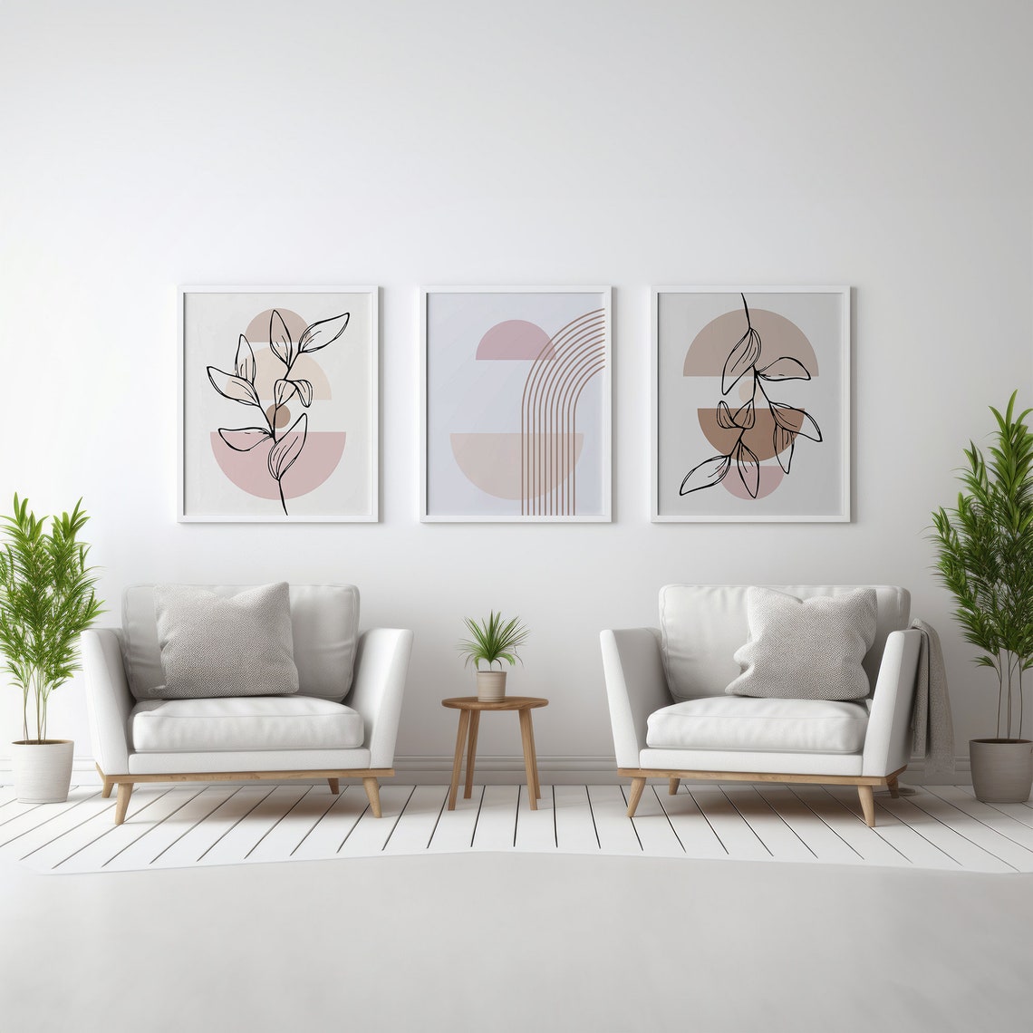 Boho Abstract Leaf Art Set of 3 Warm Neutral Botanical Wall Art - Image 3