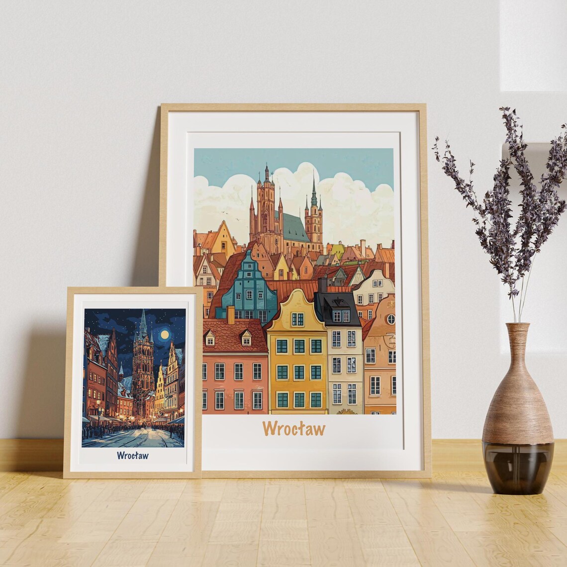 Wroclaw Day and Night Old Town Poster Set of 2 Poland Travel Art - Image 6