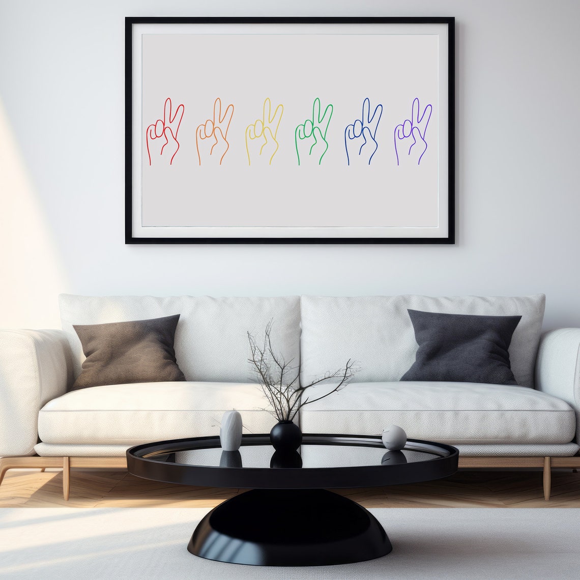 Rainbow Peace Sign Hands Line Art Colorful Minimalist Poster - Image 7