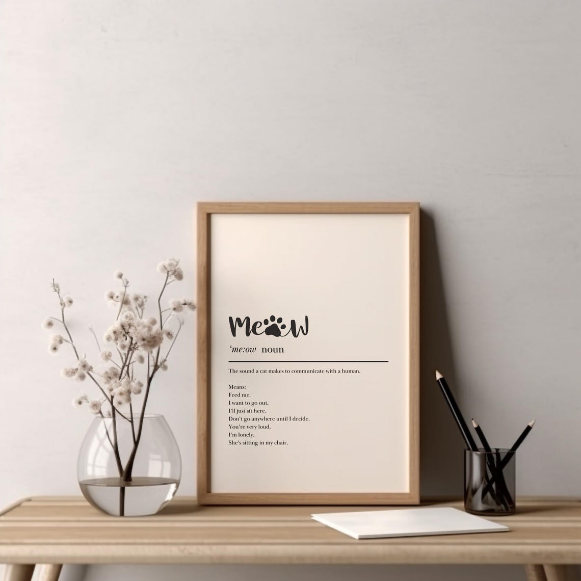 Meow Dictionary Definition Funny Cat Lover Gift Typography Print - Image 6