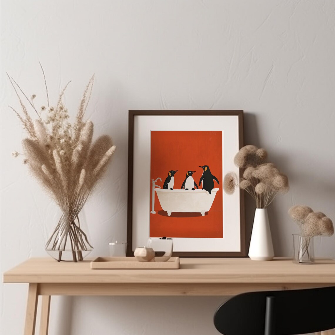Penguins In Bathtub Funny King Penguin Bath Orange Bathroom Poster - Image 6