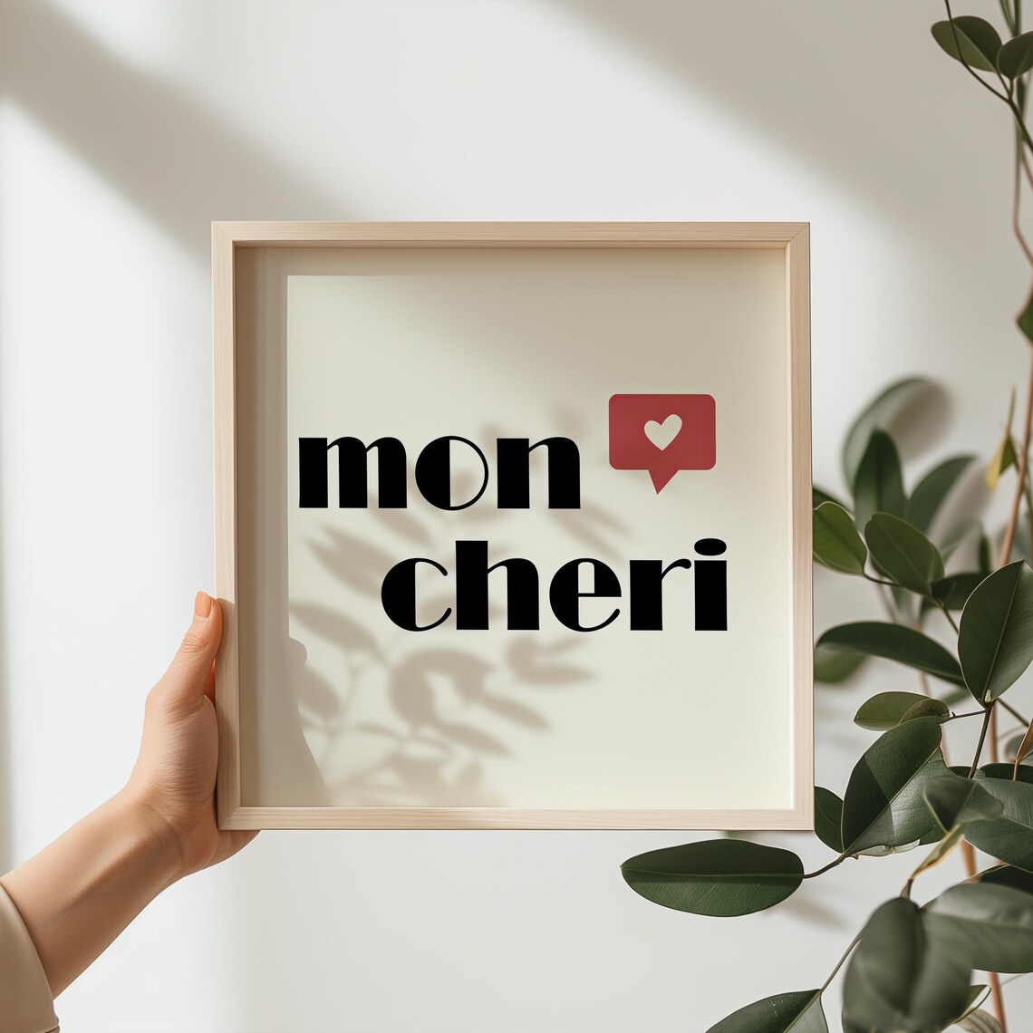 Mon Cheri French Red Heart Speech Bubble Minimalist Love Poster - Image 2
