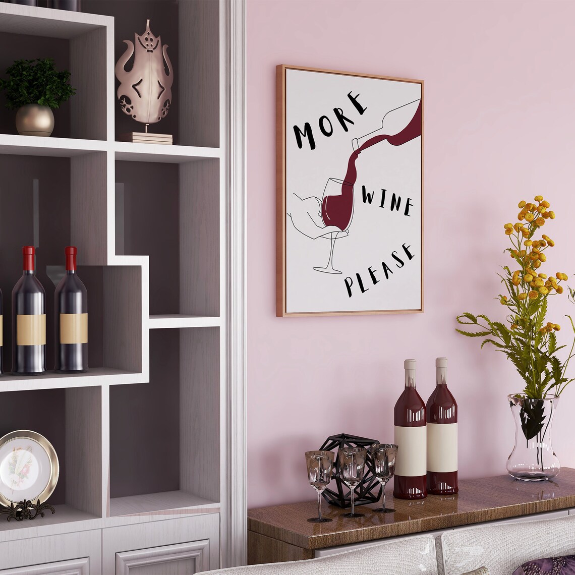 More Wine Please Funny Wine Poster, Retro Bar Decor - Image 5