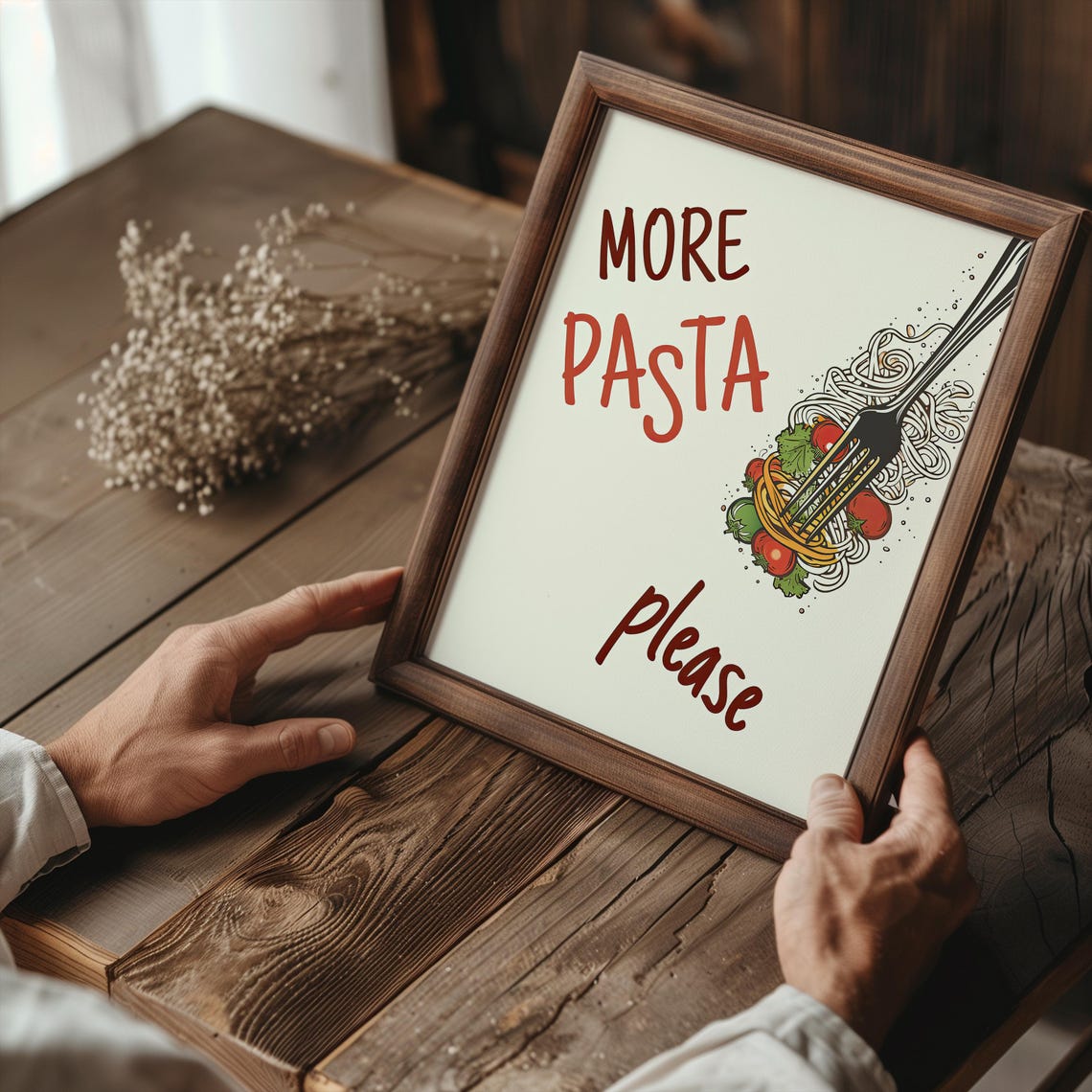 More Pasta Please Spaghetti Fork Illustration Kitchen Fun Poster - Image 6
