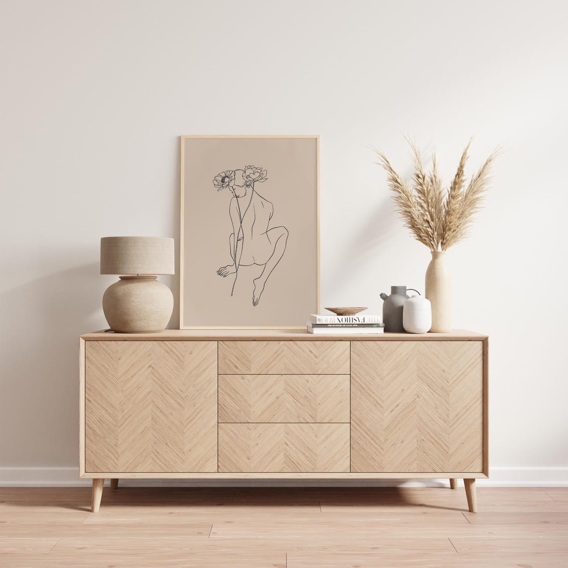 Female Line Drawing Floral Head Minimalist Neutral Figure Poster - Image 4