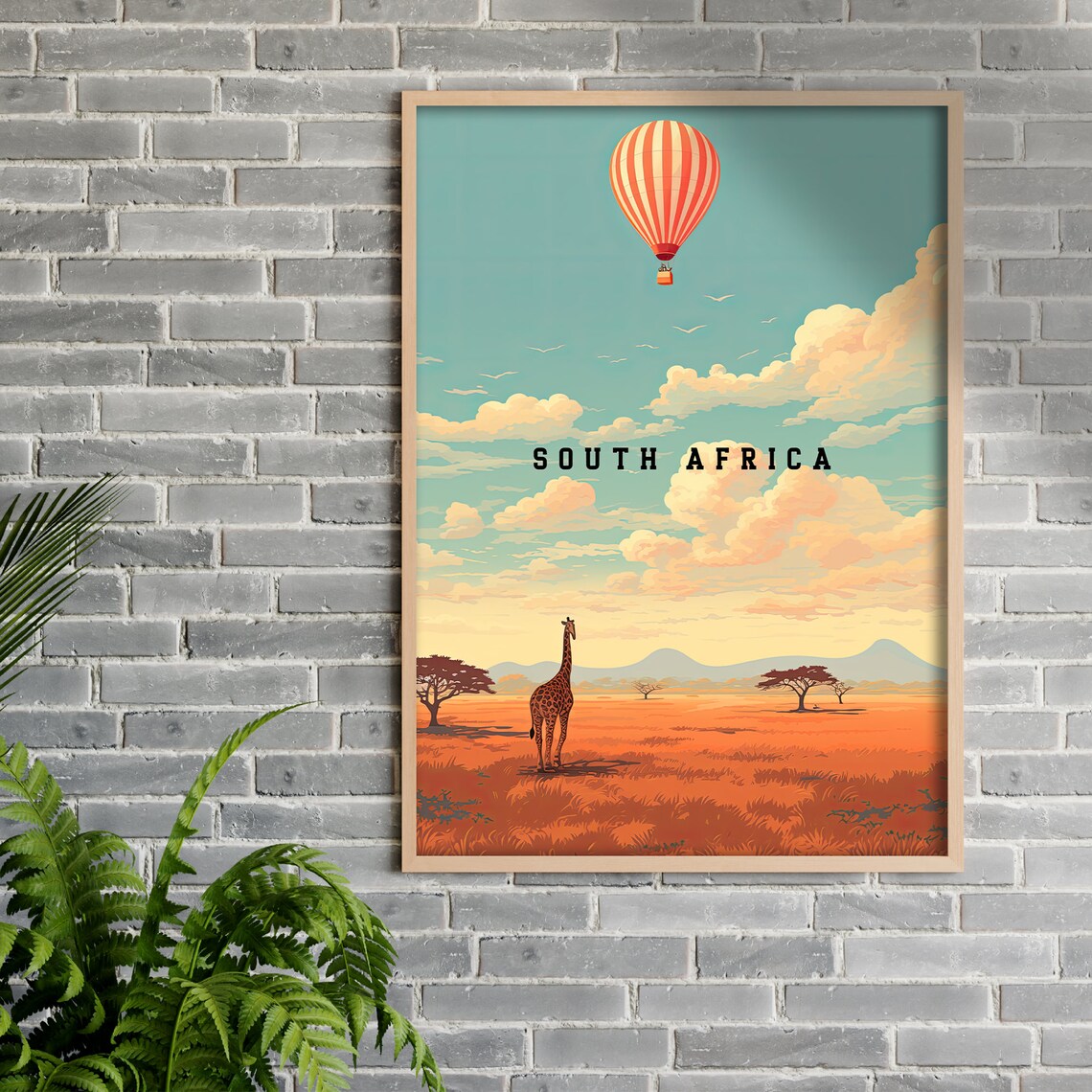 South Africa Safari Giraffe Hot Air Balloon Retro Travel Poster - Image 2