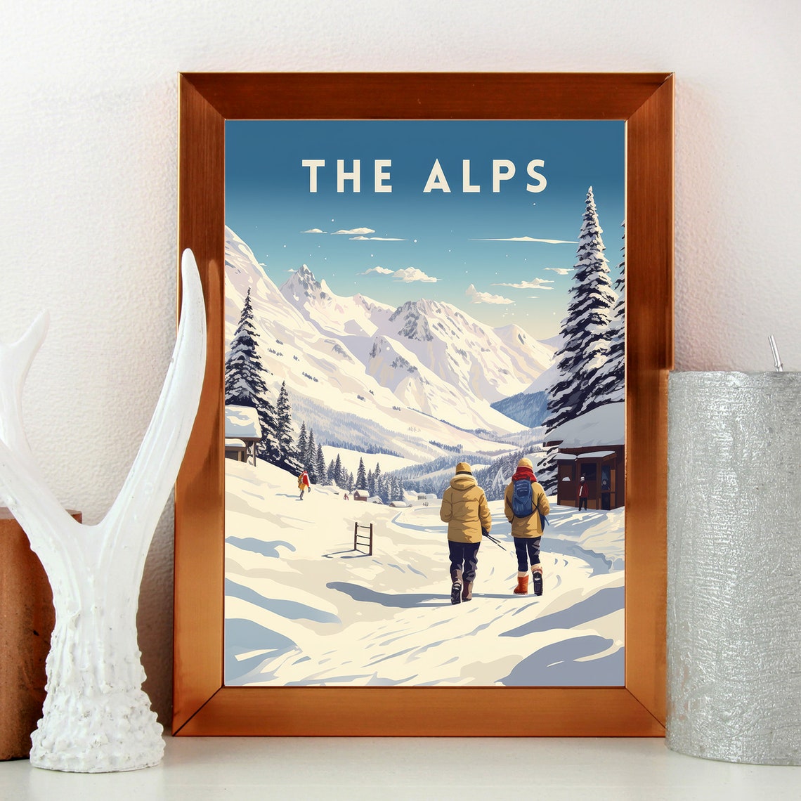 The Alps Snowy Mountain Trail Hikers Winter Vintage Travel Poster - Image 6