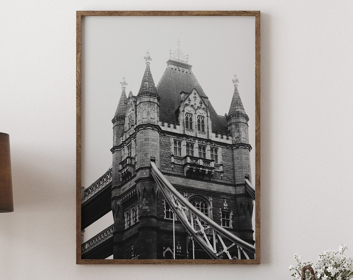 London Tower Bridge Black And White Close Up Photography Poster