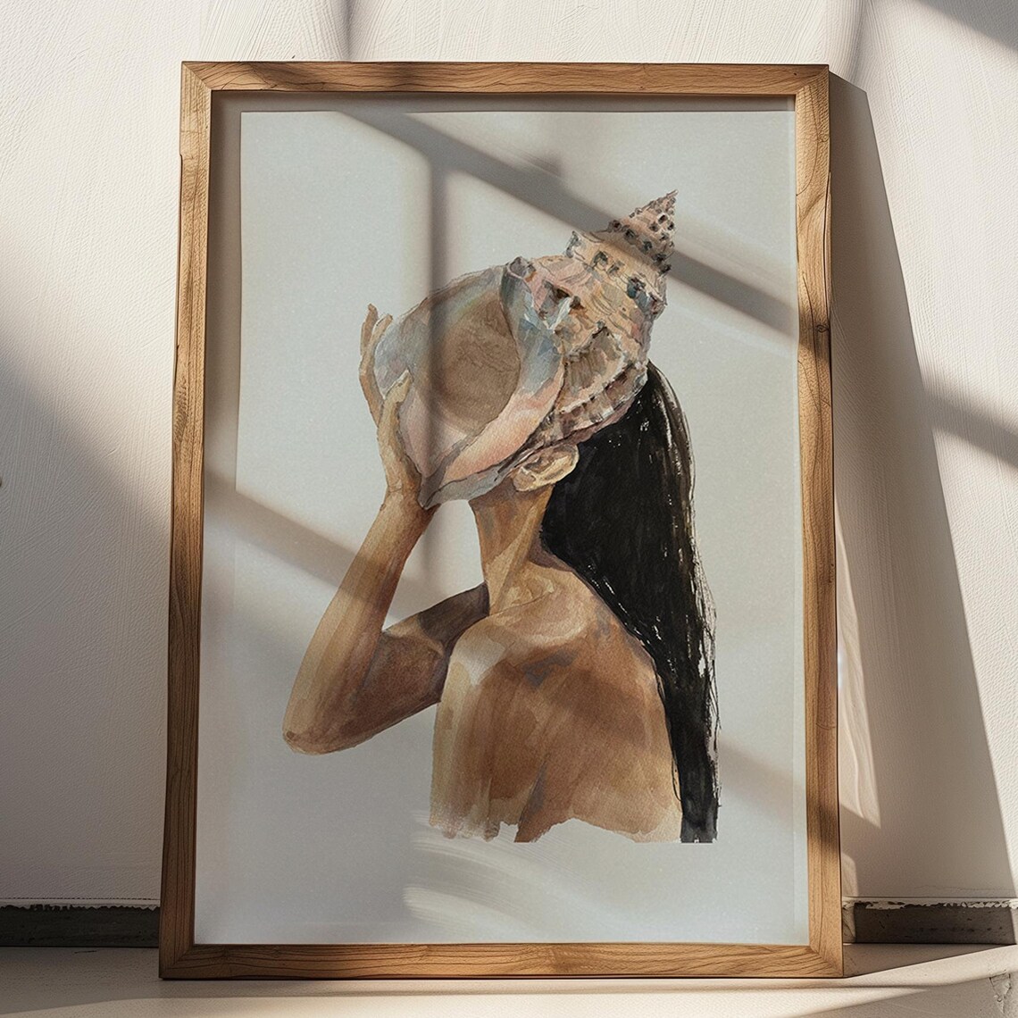 Seashell Goddess Watercolor Woman With Conch Shell Portrait Poster