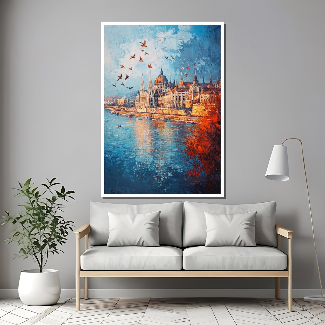 Budapest Parliament Building by the Danube With Birds Cityscape Poster - Image 2