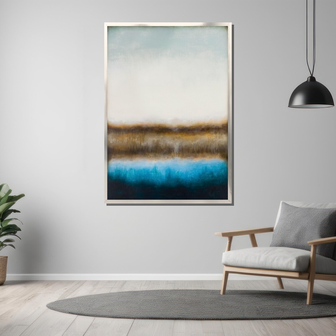 Deep Teal and Bronze Abstract Horizon Tranquil Seascape Poster - Image 3