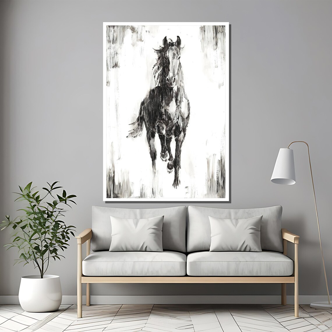 Monochrome Ink Sketch Of A Galloping Horse In Bold Motion Poster - Image 2