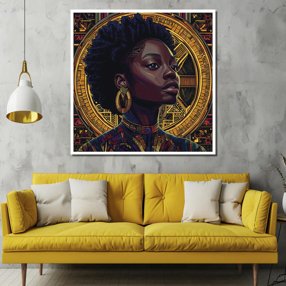 Afrocentric Queen Portrait With Golden Halo Black And Gold Art Poster - Image 2