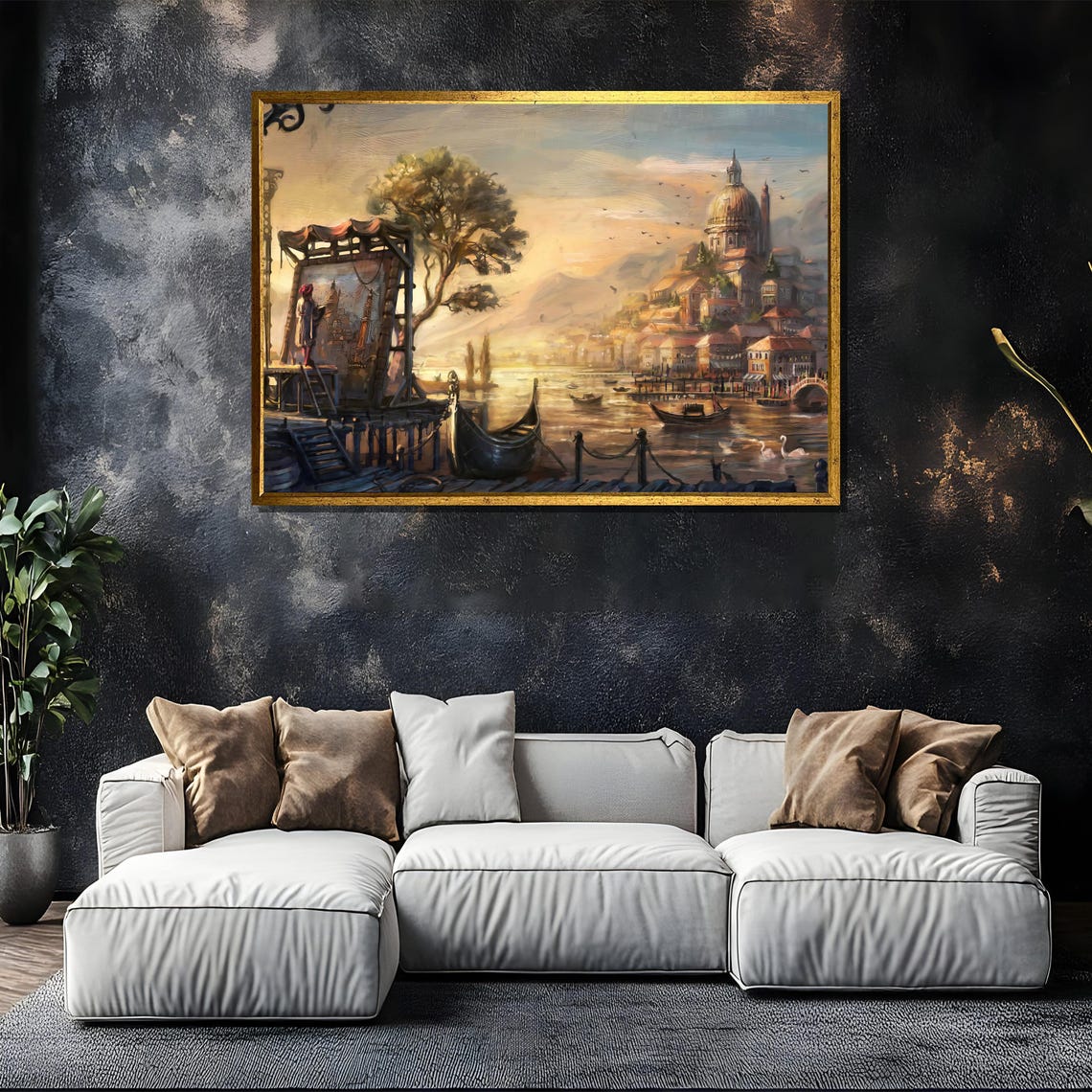 Venetian Sunset Painting Romantic Gondolas And Architecture Unique Gift For Elegant Home Decor And Art Lovers - Image 5