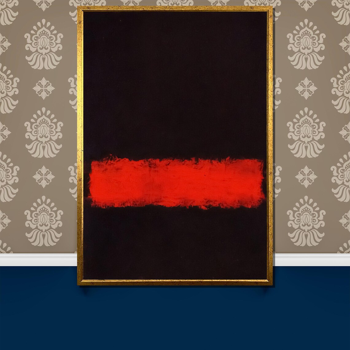 Mark Rothko Style Intense Red On Black Abstract Painting