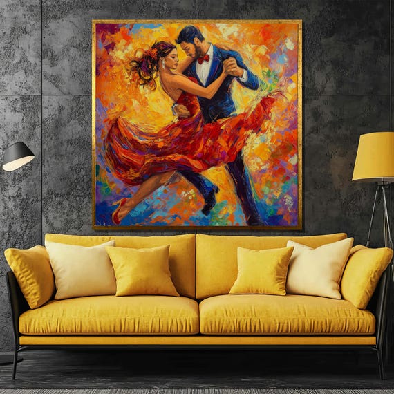 Fiery Passion Dance Painting Bold Wall Art Gift For Tango Lovers And Modern Home Decor Enthusiasts