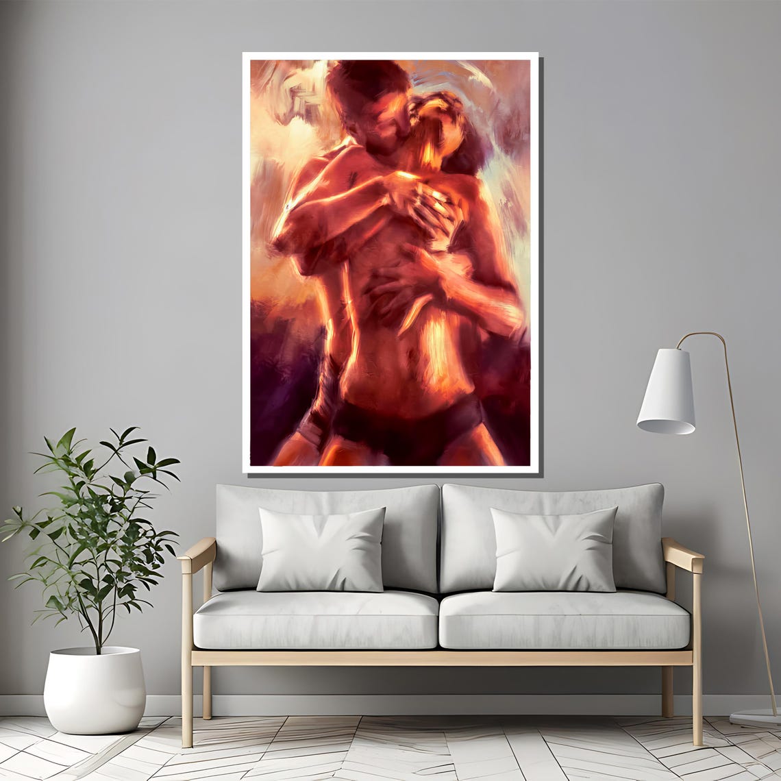 Sensual Lovers Embrace In Warm Tones Intimate Romance Art Poster - Image 2
