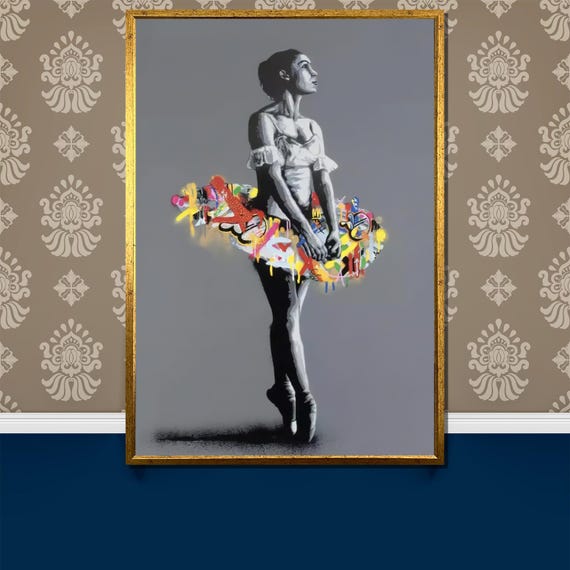 Graffiti Ballerina Painting Urban Art Dance Wall Decor Vibrant Ballet Gift Contemporary Modern Home Decor For Art Lovers