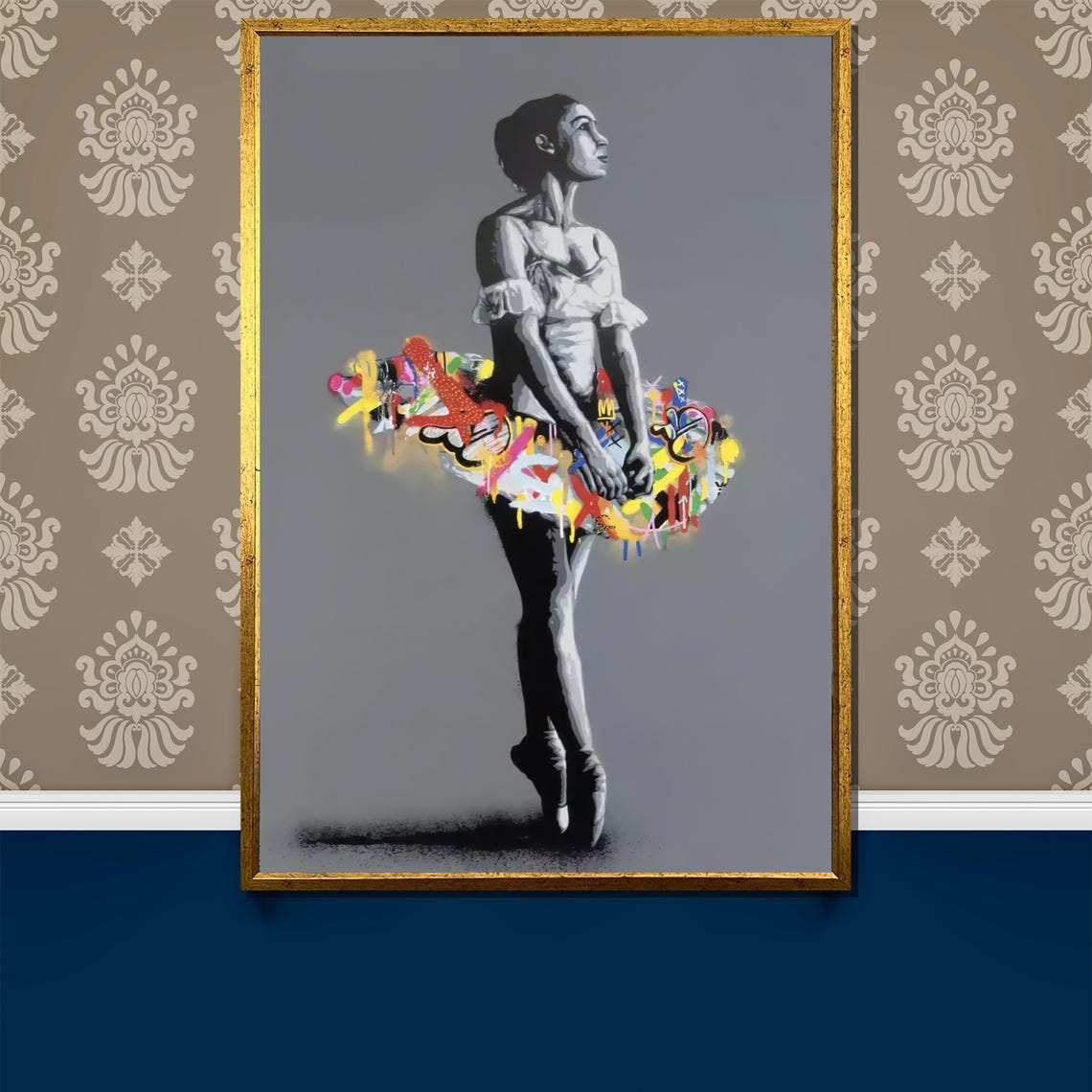 Monochrome Graffiti Ballerina Dancer With Paint Splash Tutu Poster