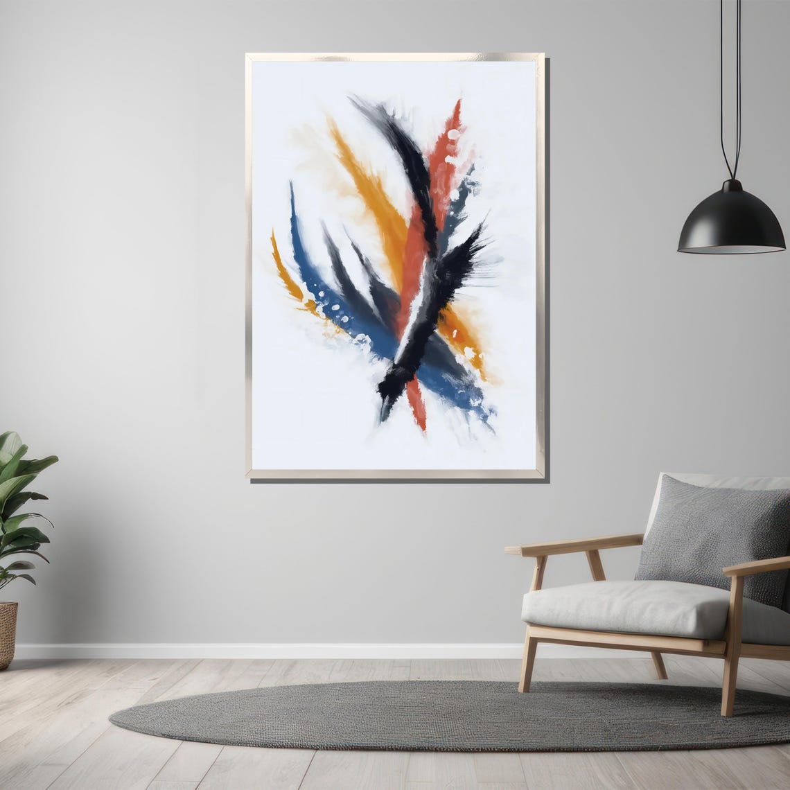 Dynamic Brushstroke Abstract White Background Modern Art Poster - Image 3