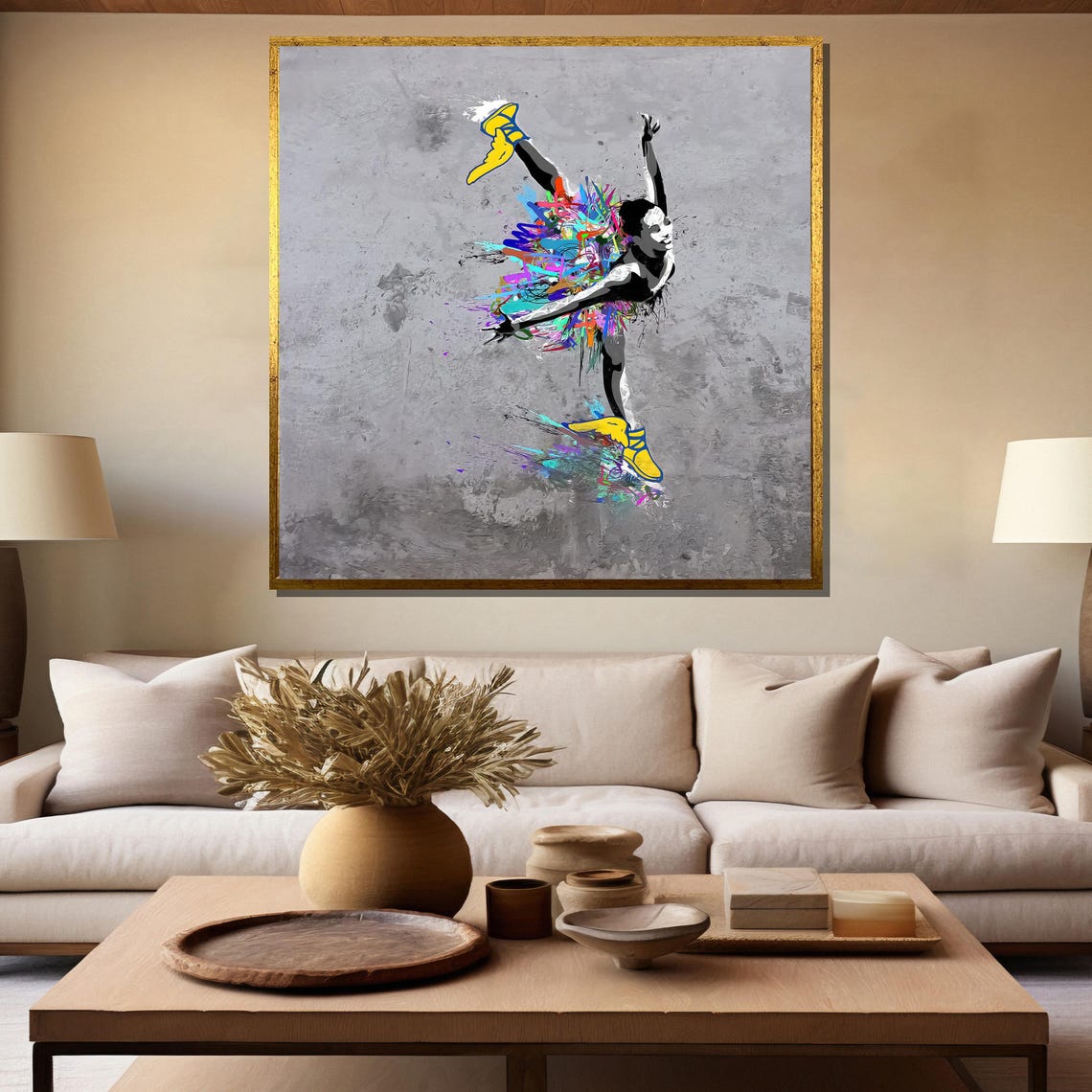 Leaping Dancer In Yellow Sneakers Paint Explosion Street Art Poster - Image 5