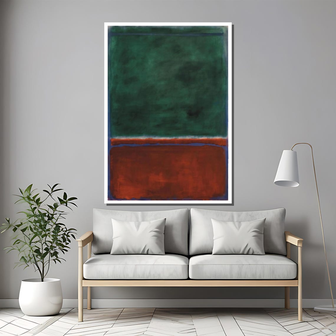 Rothko-Style Deep Green Maroon Color-Field Abstract Art Poster - Image 2
