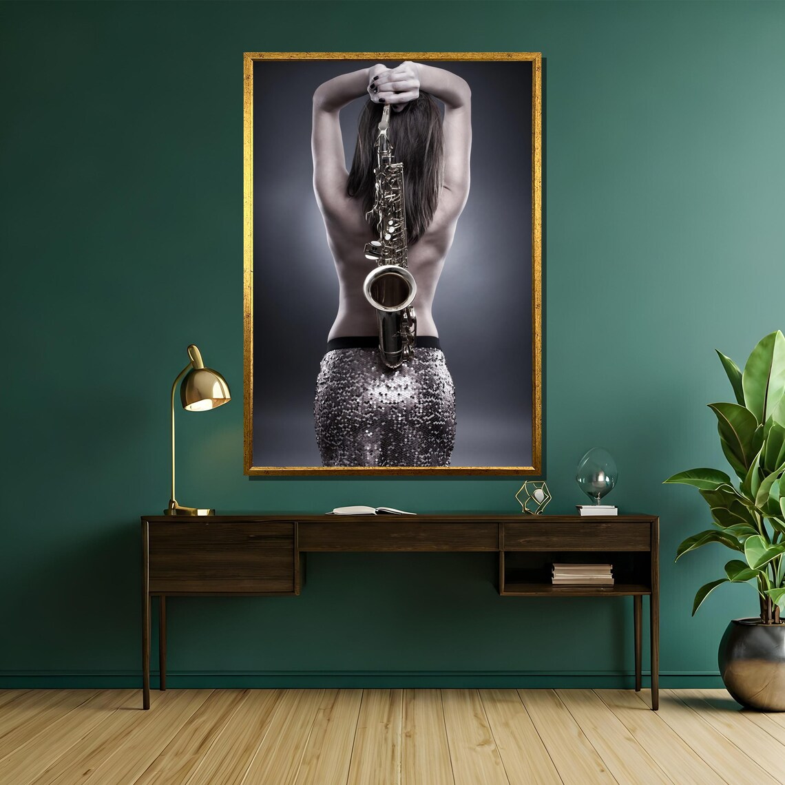 Woman Holding Saxophone Overhead Music Tribute Art Decor Poster - Image 5