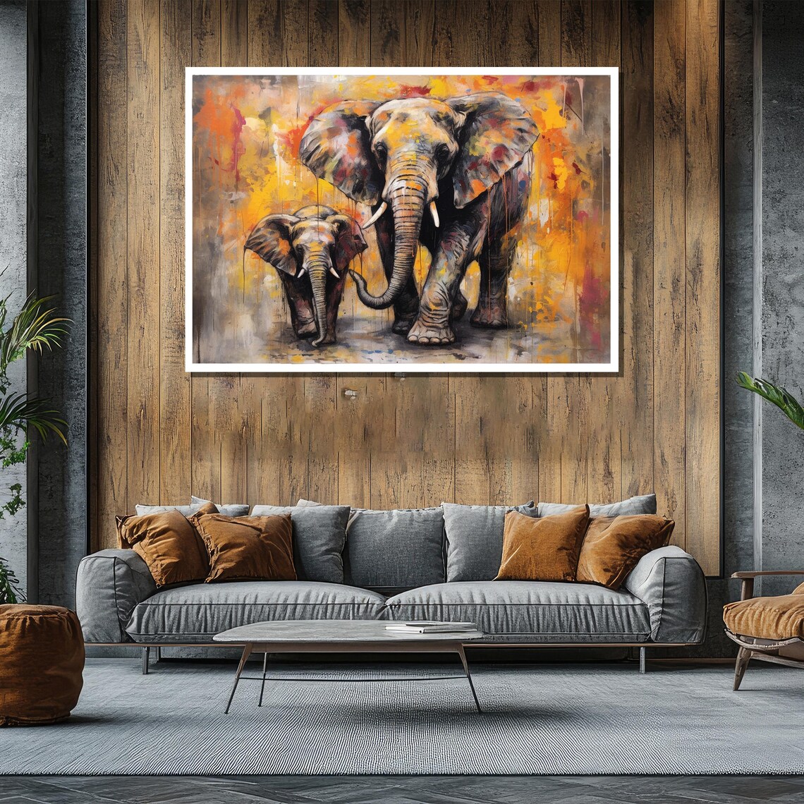 Mother and Baby Elephant Colorful Safari Wildlife Art Poster - Image 2