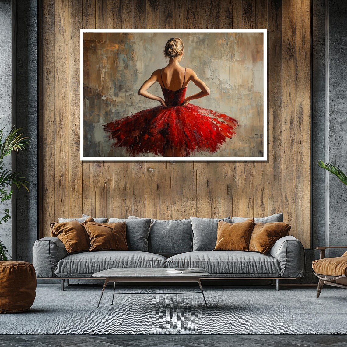 Red Ballerina Seen From Back Crimson Tutu Oil Painting Poster - Image 2