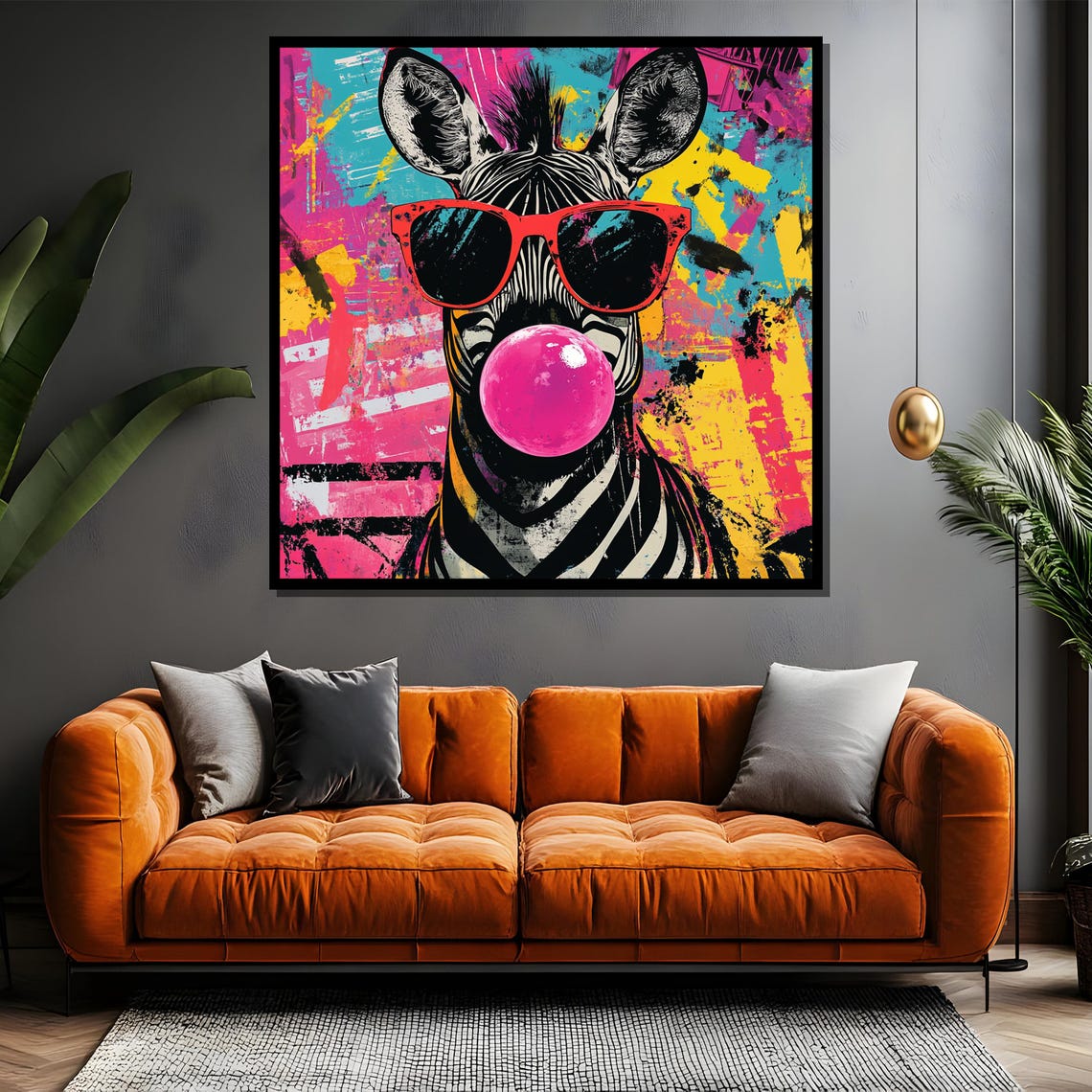 Pop Art Zebra Blowing a Pink Bubble Gum Bubble in Sunglasses Poster - Image 4
