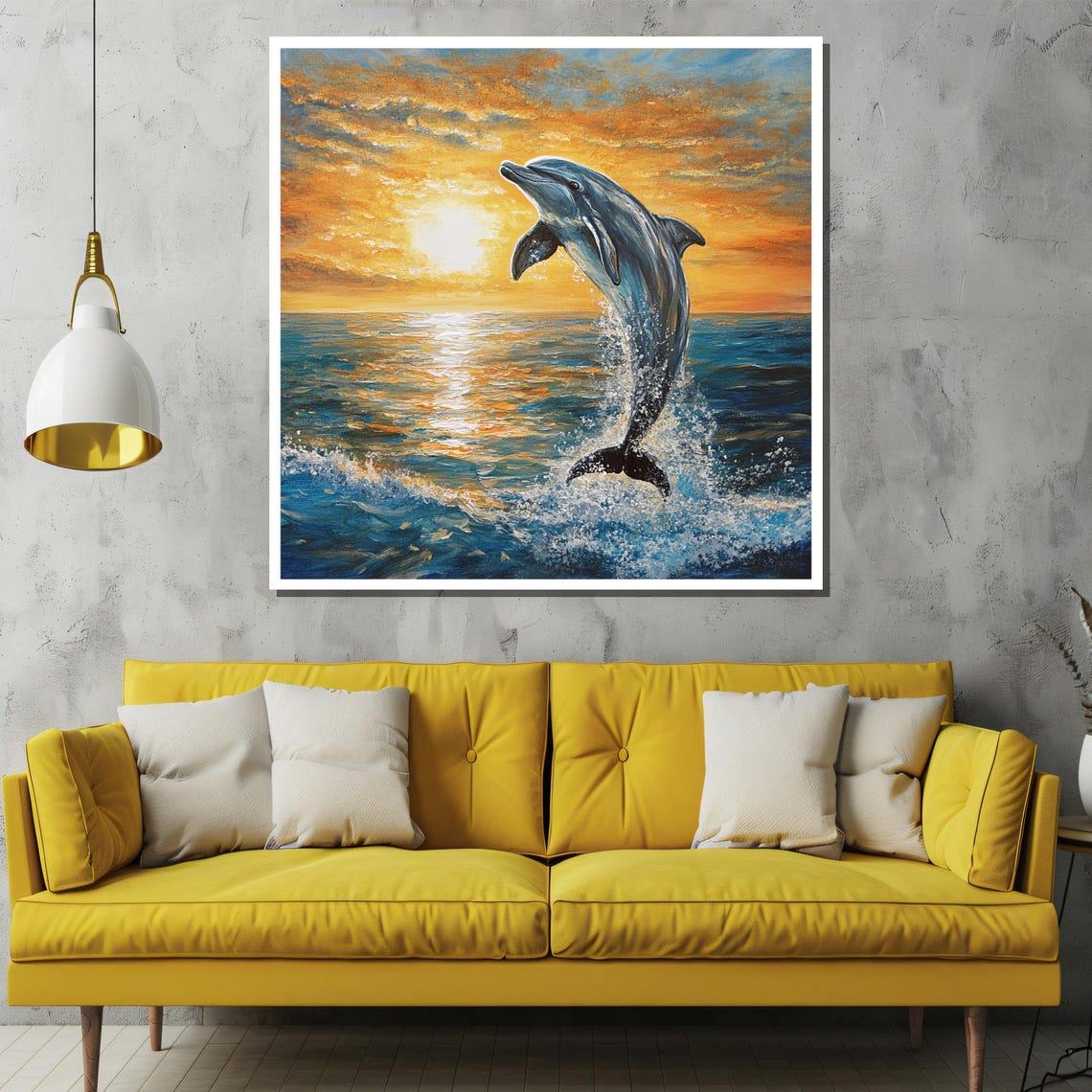 Dolphin Leaping At Sunset Over A Sparkling Ocean Wave Poster - Image 2