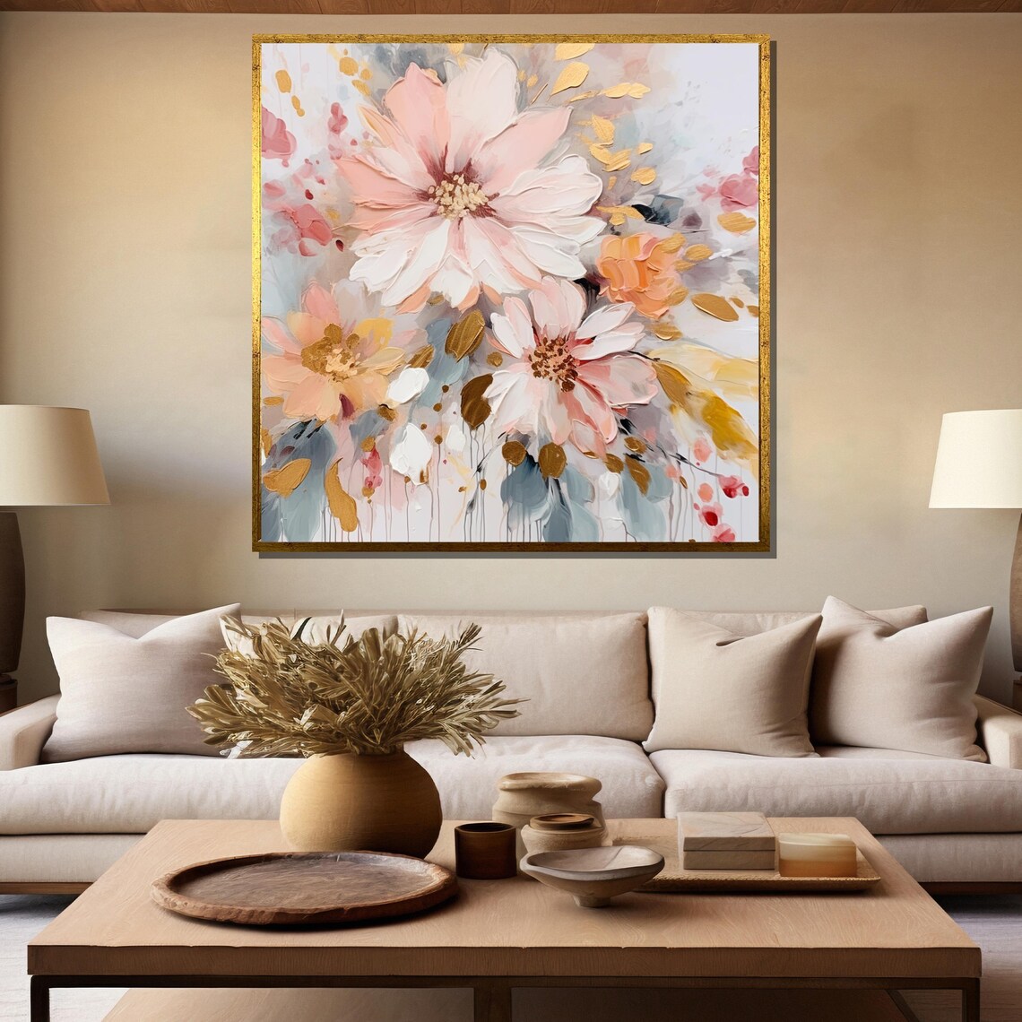 Pink And Gold Abstract Floral Textured Romantic Painting Poster - Image 5