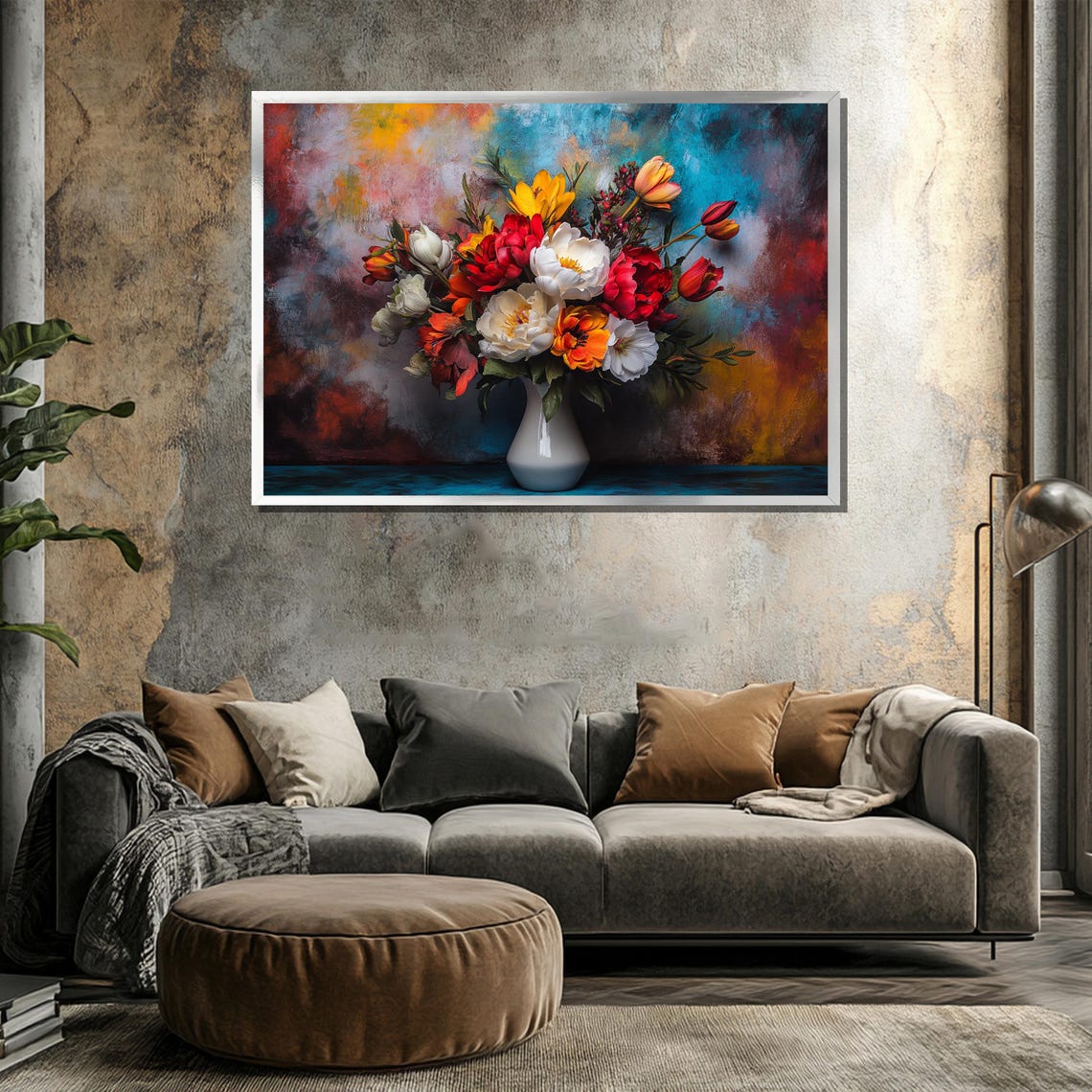 Colorful Flower Bouquet In White Vase Vibrant Still Life Poster - Image 3
