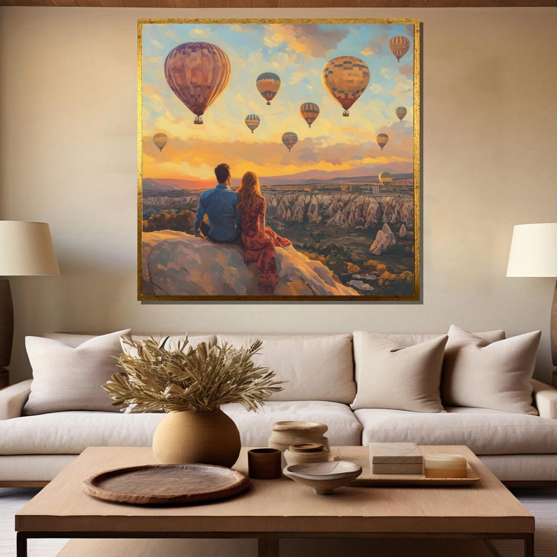 Couple Watching Hot Air Balloons Cappadocia Sunset Art Poster - Image 5