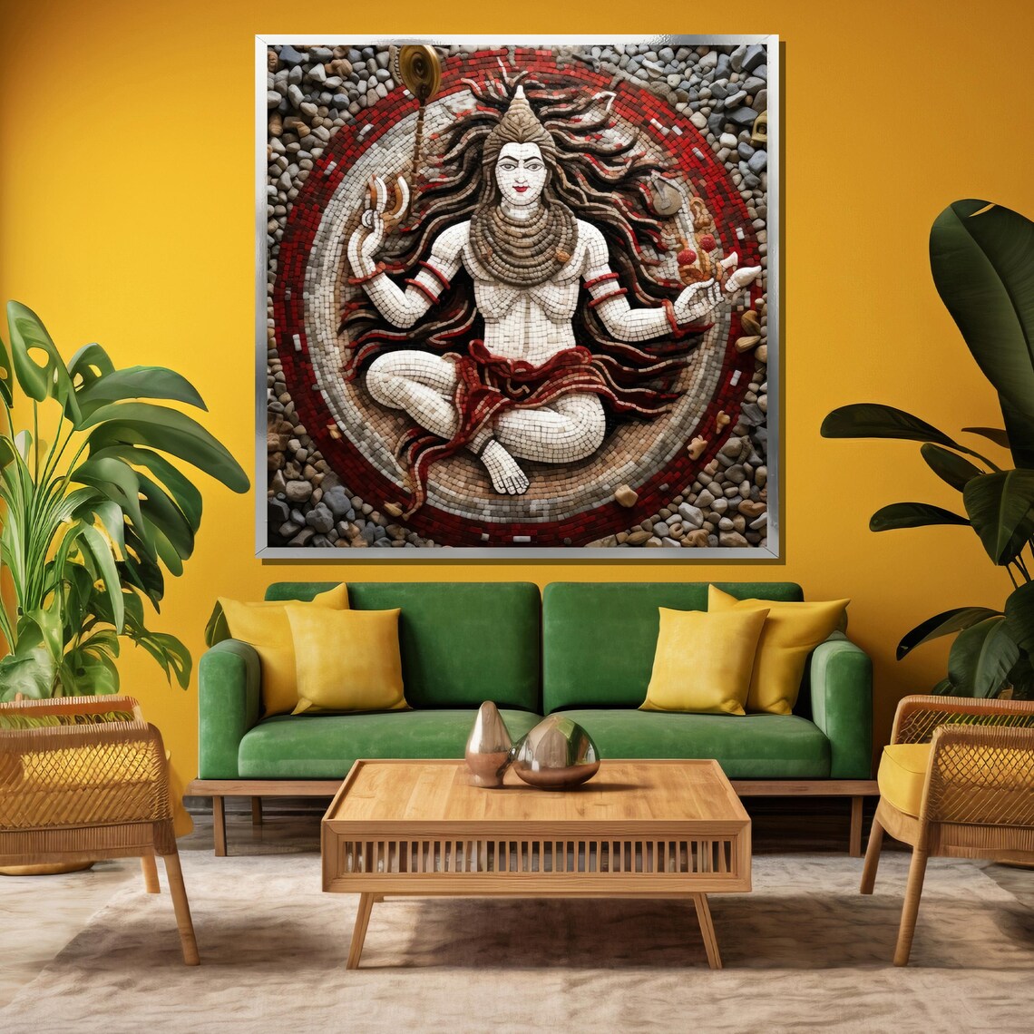 Lord Shiva Mosaic in Red and White Hindu Spiritual Art Poster - Image 3