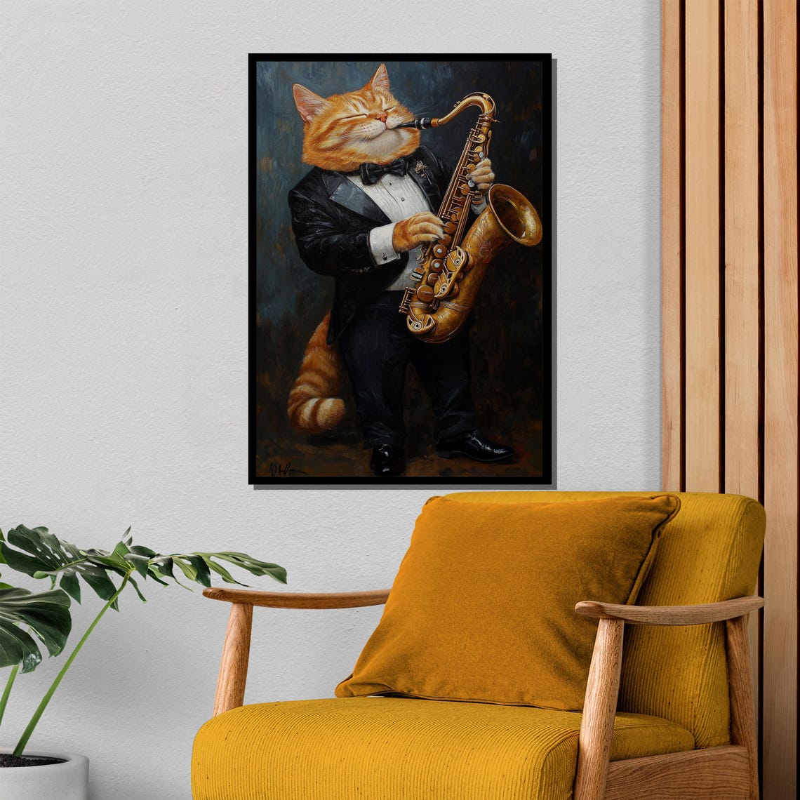 Ginger Cat in a Tuxedo Playing a Golden Saxophone Jazz Poster - Image 4