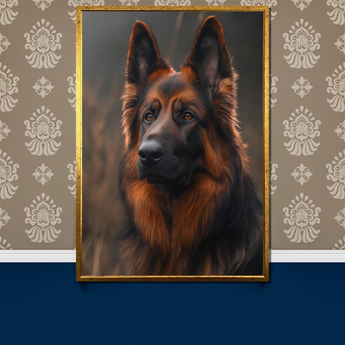 Loyal Guardian Long Haired German Shepherd Dog Portrait Poster