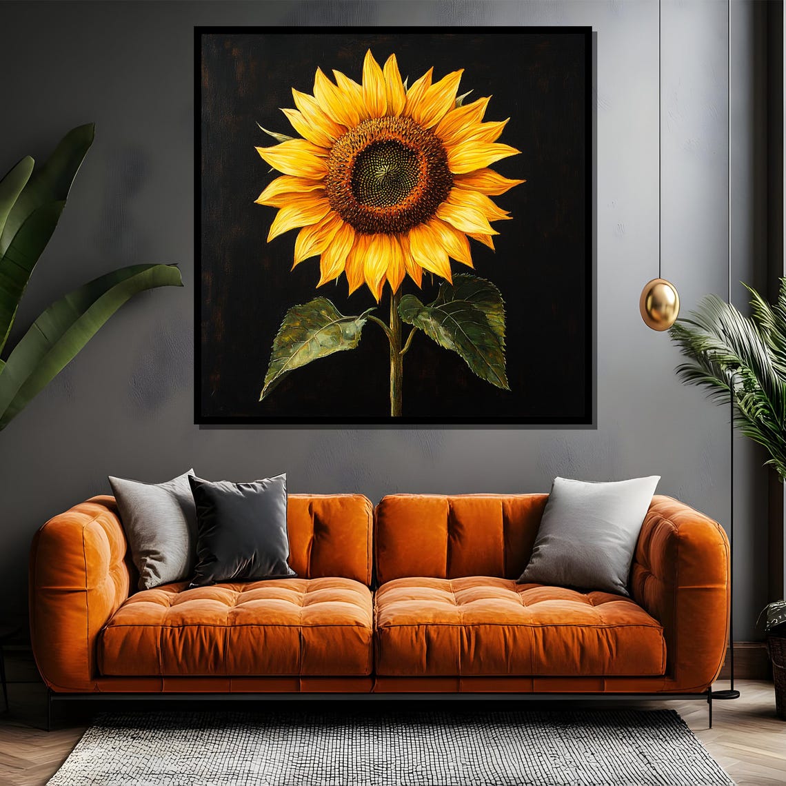 Bold Golden Sunflower Bloom on a Dramatic Black Background Poster - Image 4