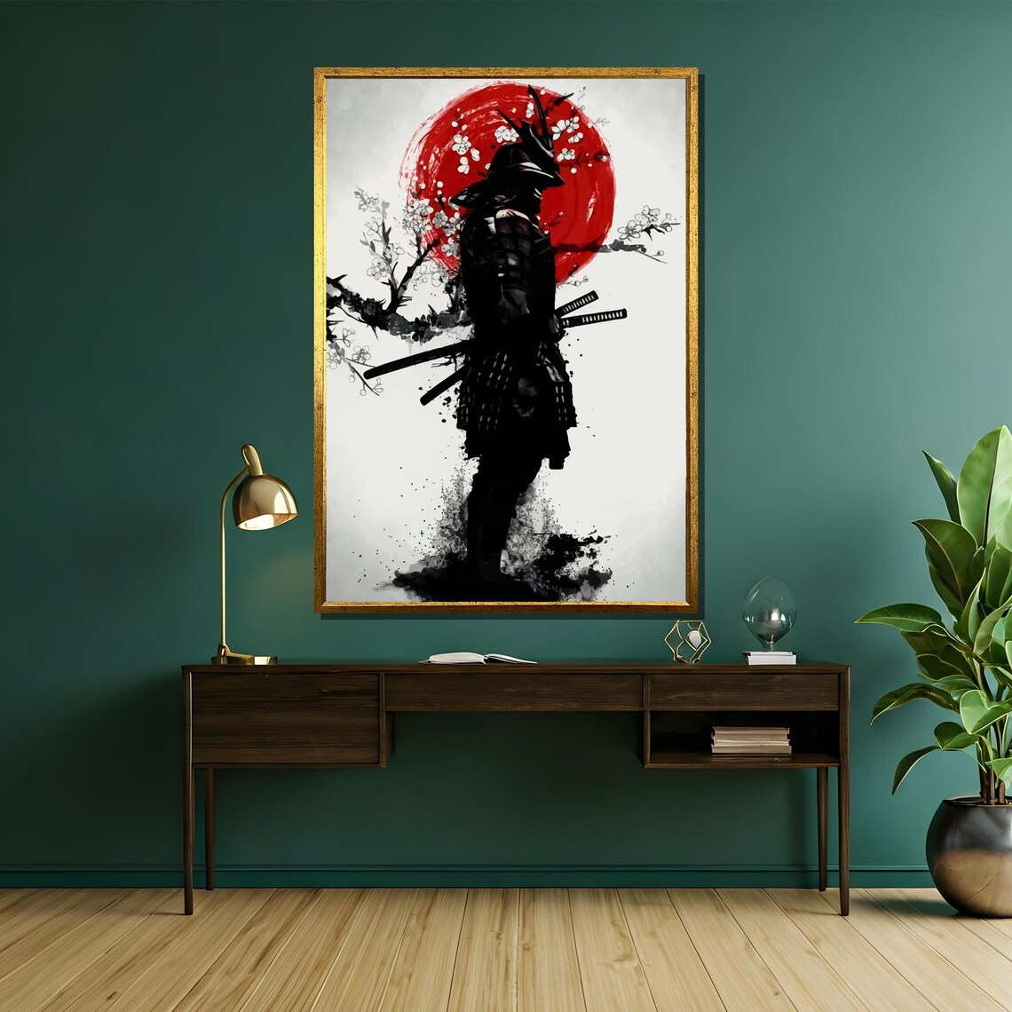 Japanese Samurai Silhouette Red Rising Sun Cherry Blossom Poster - Image 5